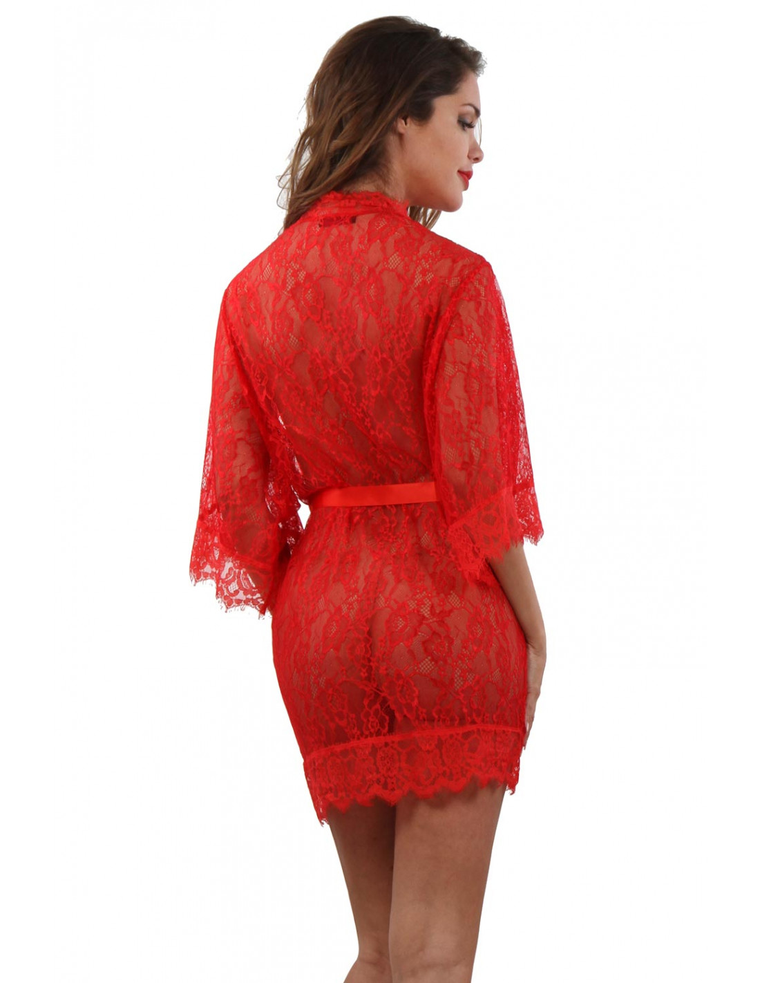 Kimono court Dentelle rouge