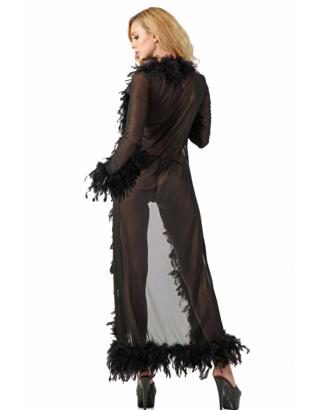 Déshabillé long Plumes noir