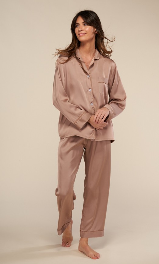 Pyjama 2 pièces Satin marron