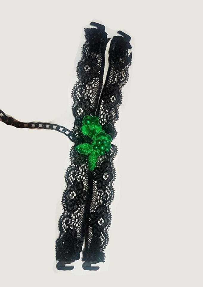 Menottes dentelle pour chevilles noir et vert