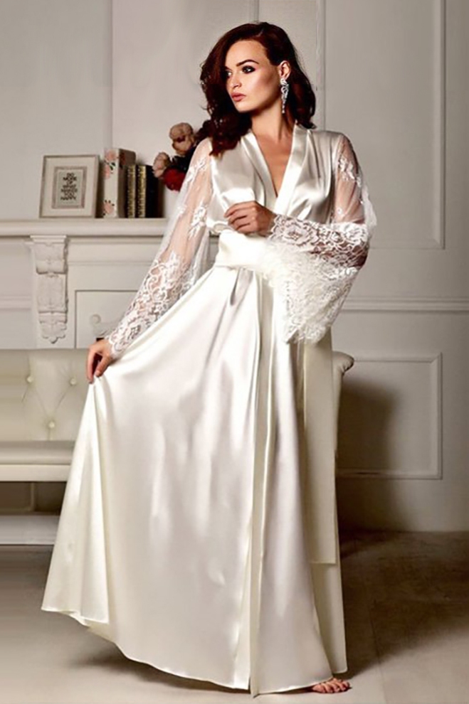 Kimono long Satin de soie ivoire