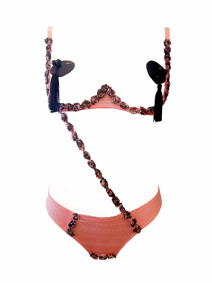 Ensemble Body et veste Flower framboise et noir