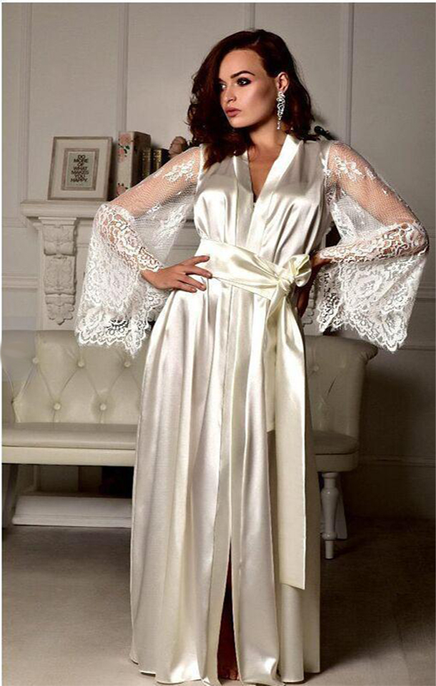 Kimono long Satin de soie ivoire